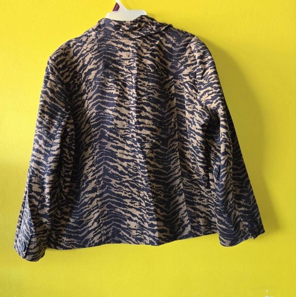 Dana Taylor Safari Style Jacket Tan Black Tiger Print XL Double Breasted - Picture 3 of 6